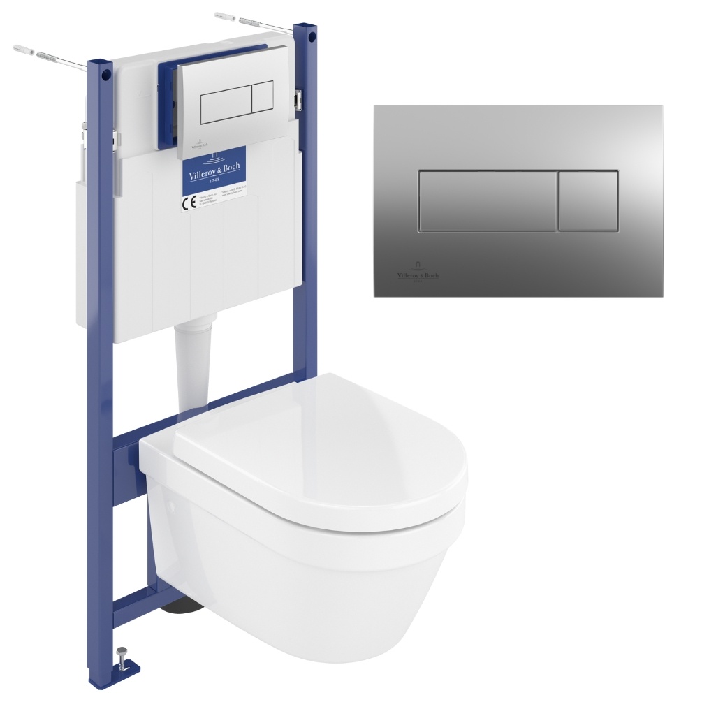 Product cut out photo of Villeroy & Boch Architectura Wall Hung WC & ViConnect Pro S 1.12m Toilet Frame in Matt Chrome 4694R001 98M9C101 92122869